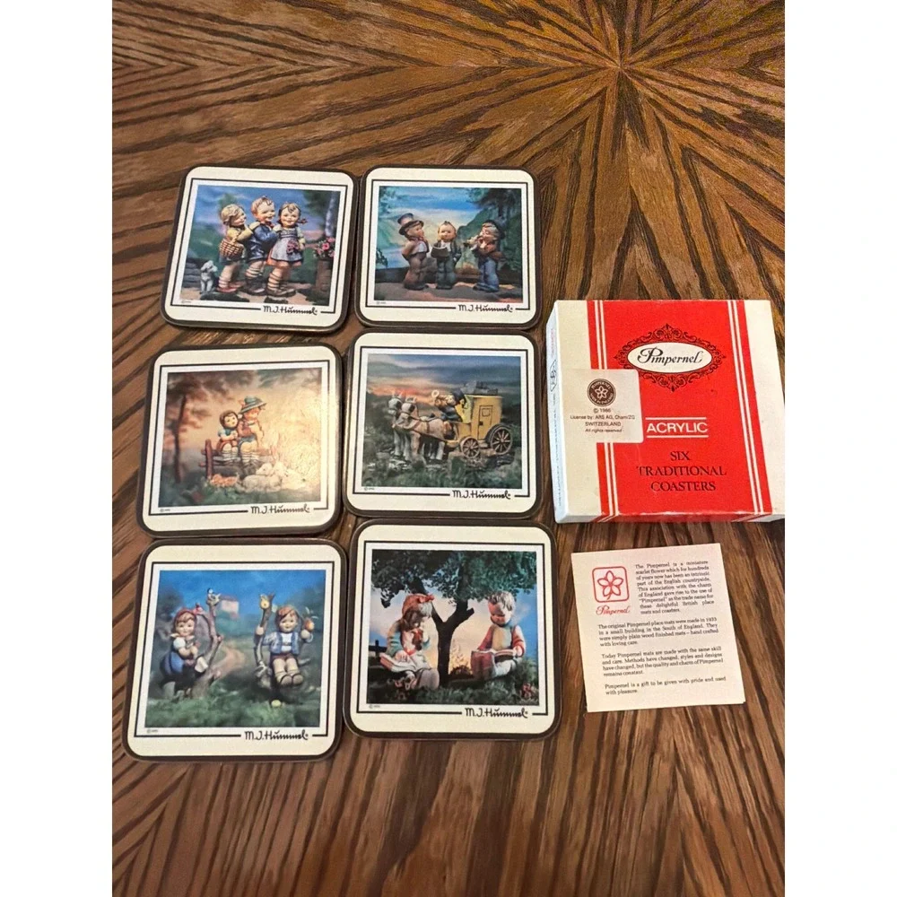 Vintage Pimpernel M.J. Hummel Acrylic Coasters Set of 6 Made in England 1986